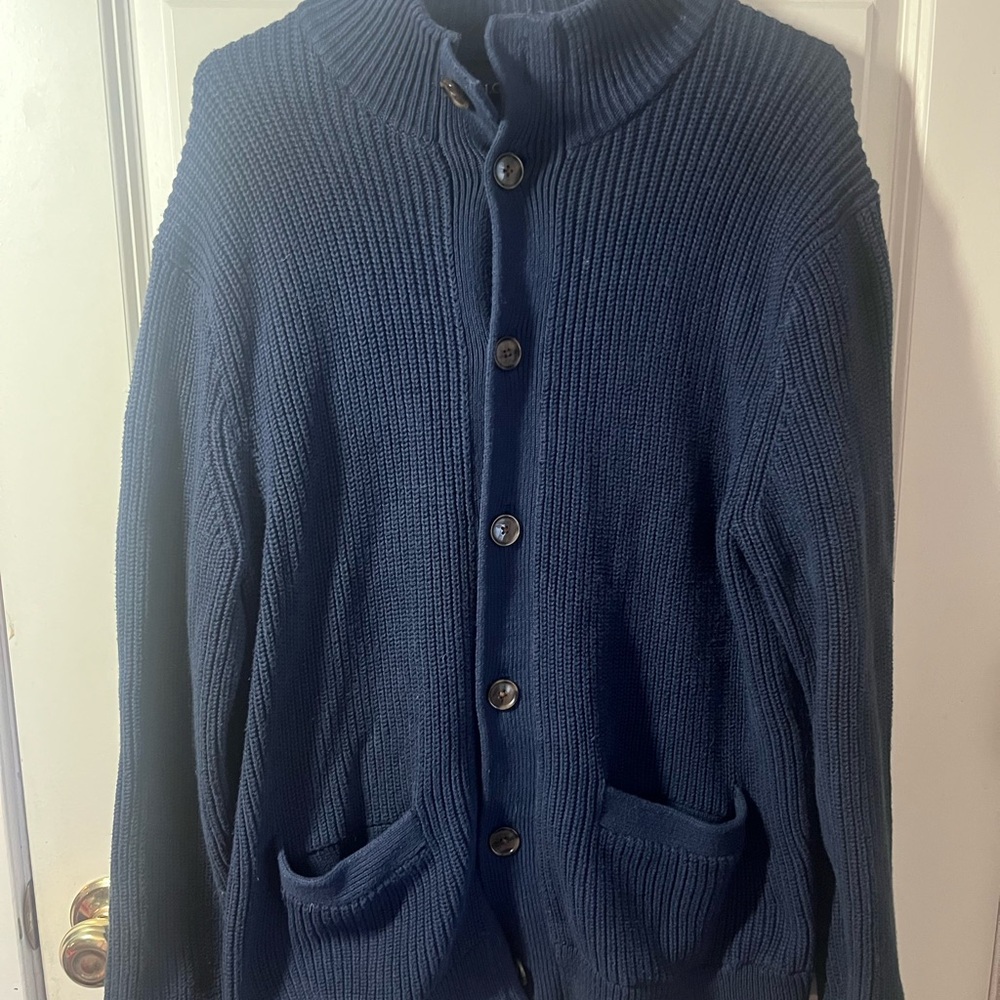 Heavy Cotton Navy Blue Cardigan Sweater
